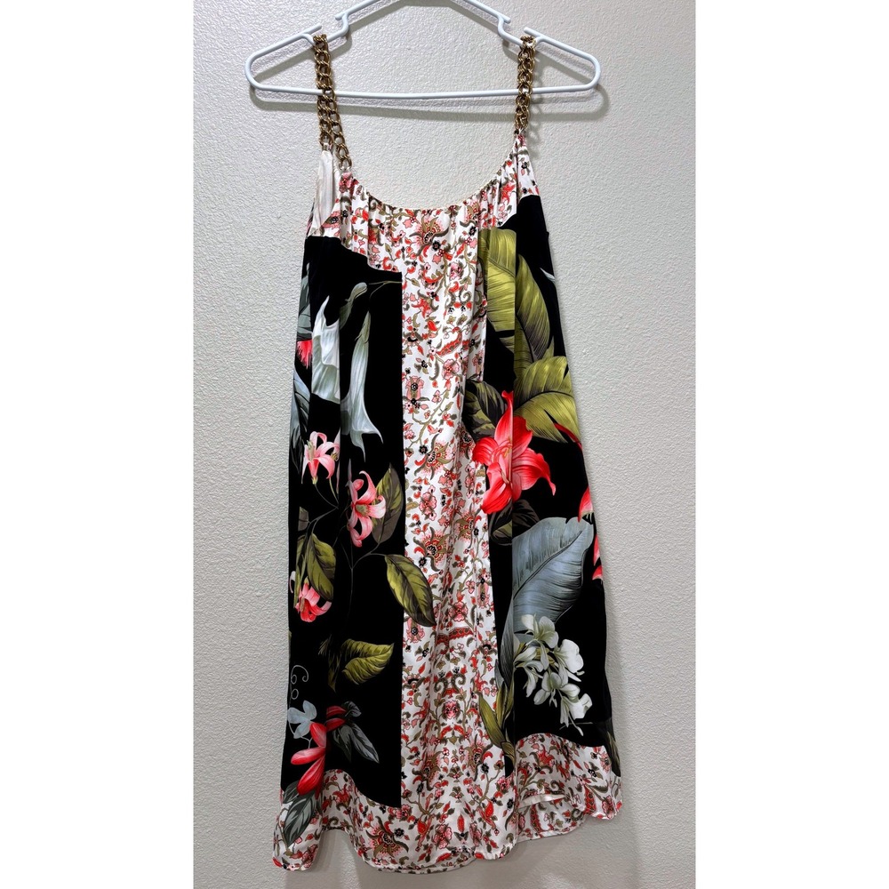 Tommy Bahama Silk Mini Dress Womens 4/6 Flowy Gold Chain Resort Luxury Tropical